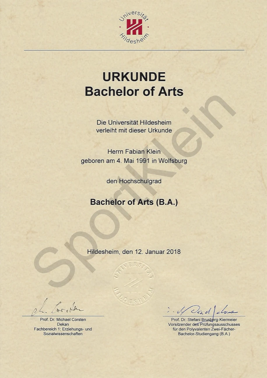 Bachelor-Urkunde von Fabian Klein