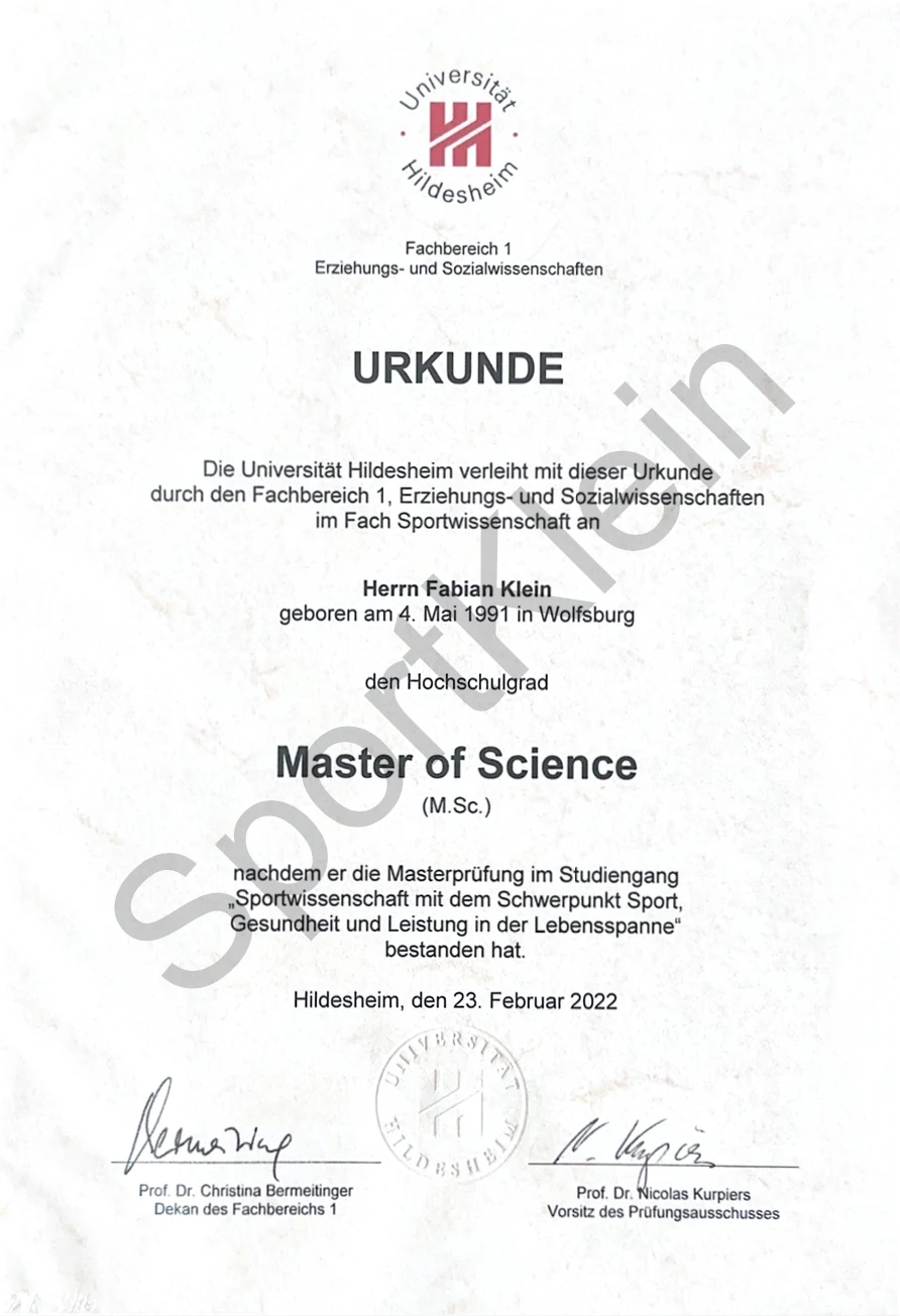 Master-Urkunde von Fabian Klein
